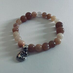 Rose Earth Beaded Bracelet with Filigree Heart Charm